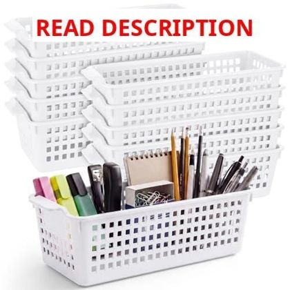 Domensi 12 Pcs Slim Plastic Baskets (White)