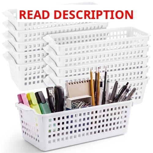 Domensi 12 Pcs Slim Plastic Baskets (White)