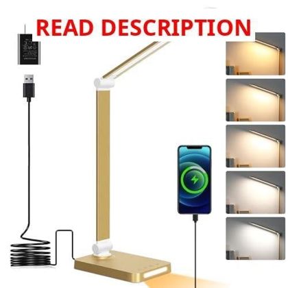 LED Desk Lamp with USB Ports 5 Modes Gold