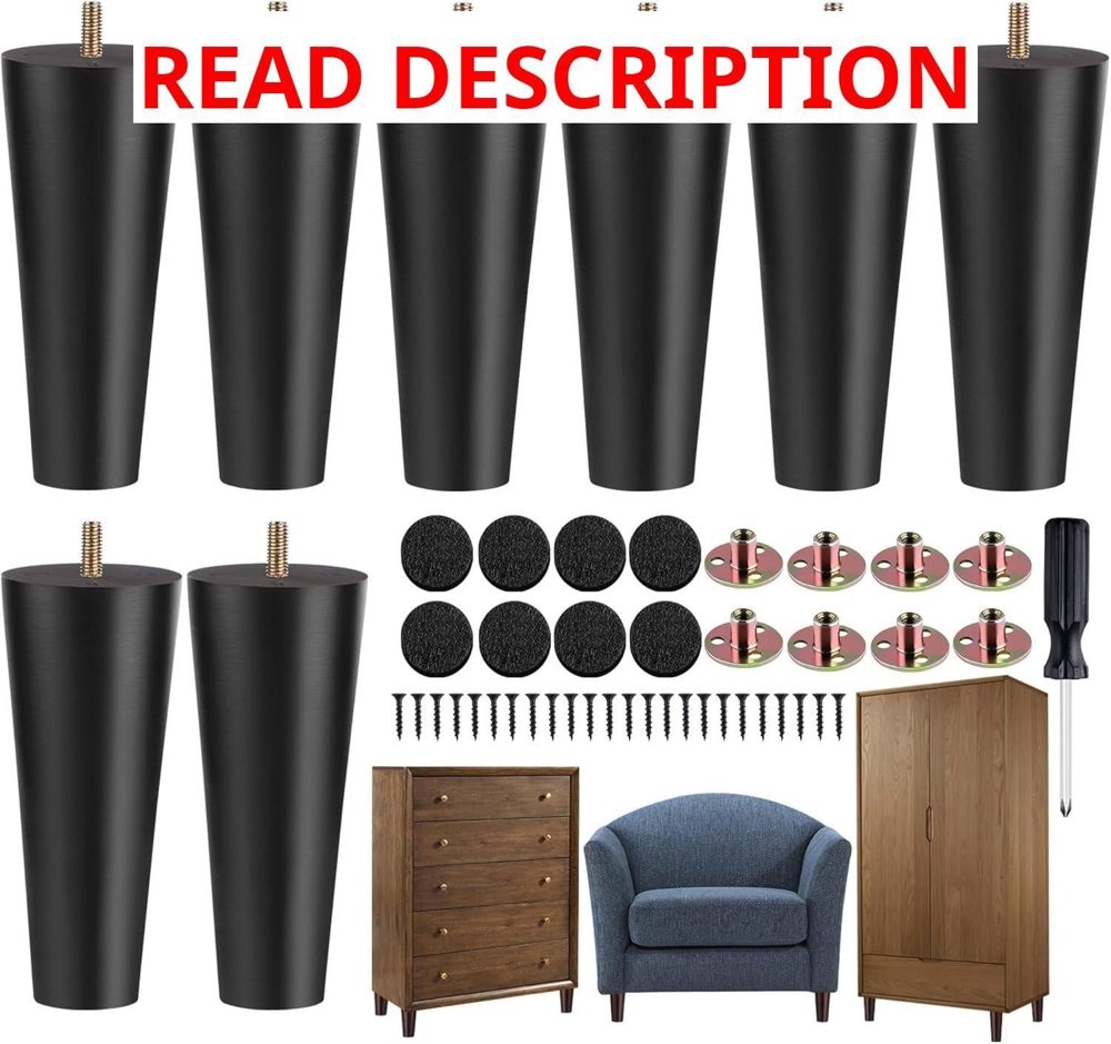 TURSTIN 8 Pcs Furniture Legs 6" Black