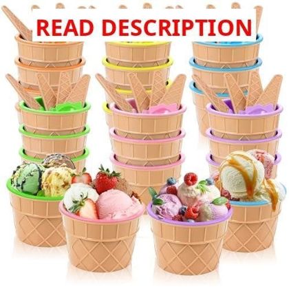 Ice Cream Bowls Set: Plastic Cups & Spoons
