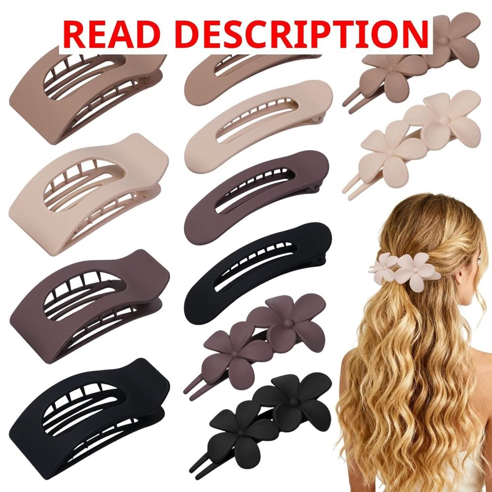 12 Pack Flat Hair Clips for Women - Matte