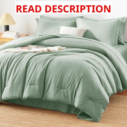 HIMEET King Comforter Set 7-Pc Sage Green