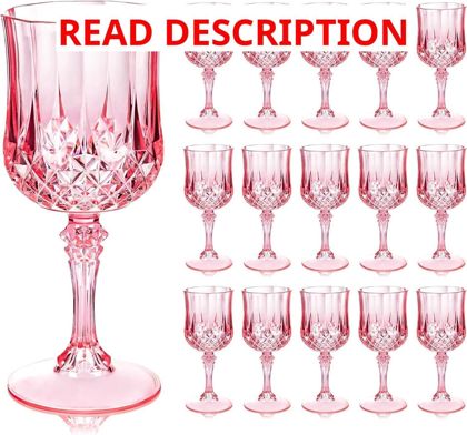 Ciaell 24 Pack Pink Plastic Wine Glasses 8oz