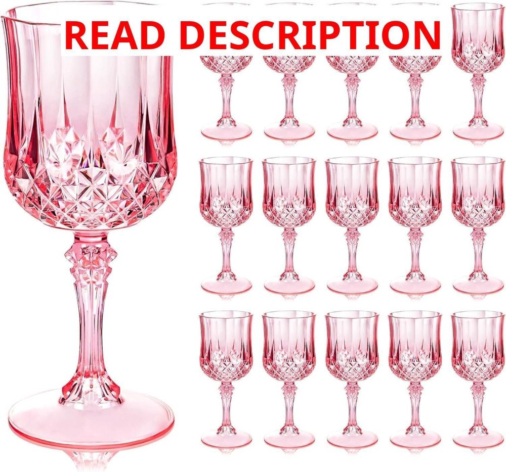 Ciaell 24 Pack Pink Plastic Wine Glasses 8oz