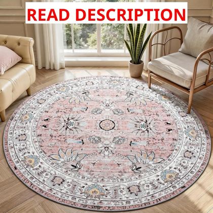 4ft Round Washable Rug   Pink Circle Non-Slip