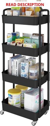 4-Tier Rolling Cart with Wheels Black