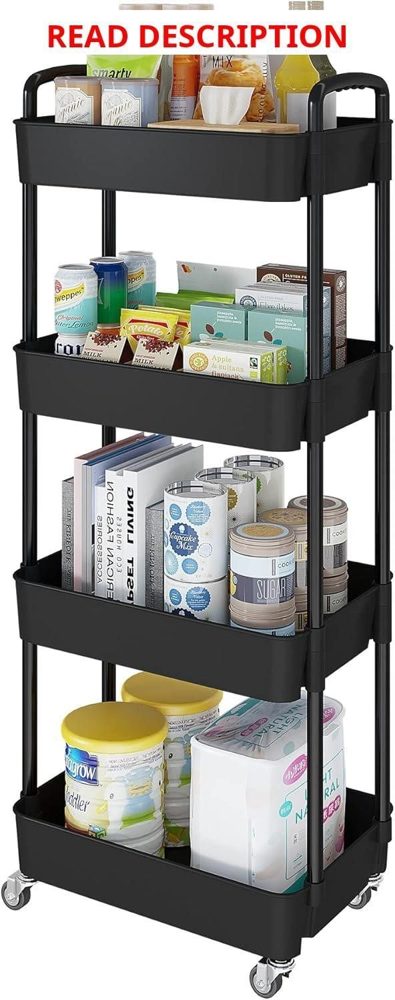 4-Tier Rolling Cart with Wheels Black