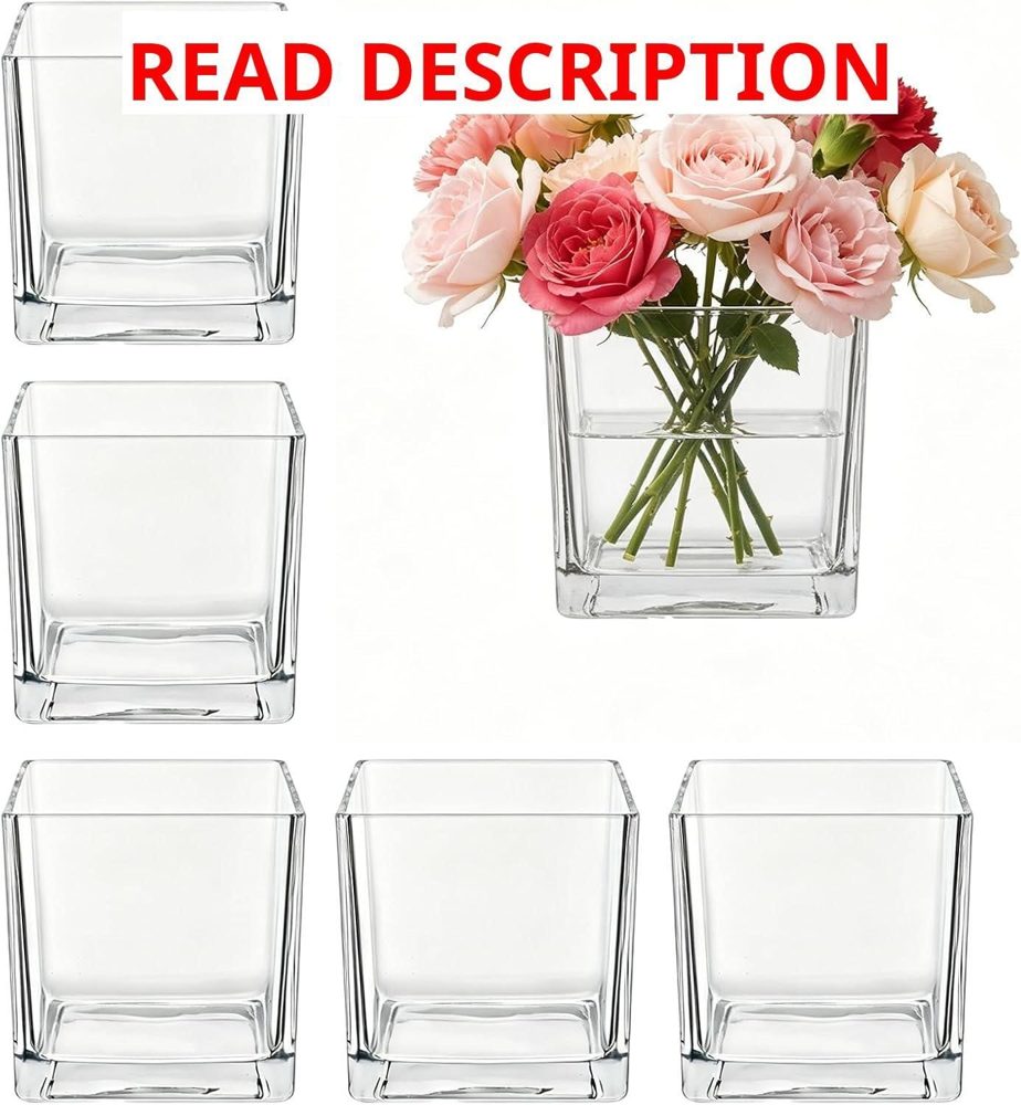 6 Pcs Square Glass Vase 5" Cube Vases