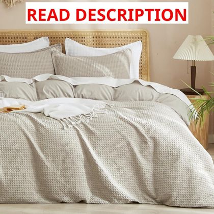 PHF Waffle Duvet Cover Set King 104x90 Linen