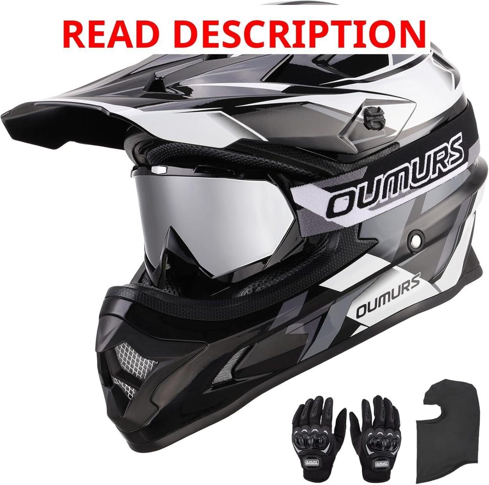 OUMURS DOT ATV Helmet with Goggles Visor M