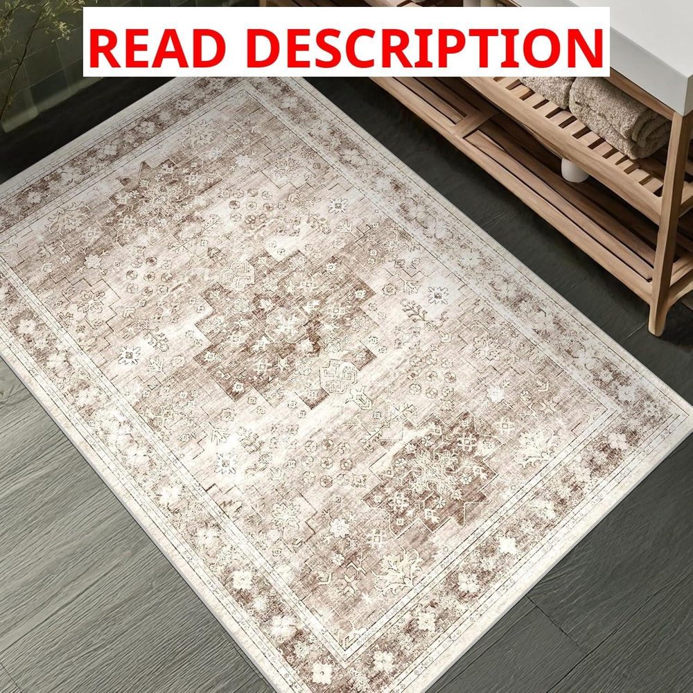 Boho Bath Rugs - Washable Non-Slip (2x3) Beige