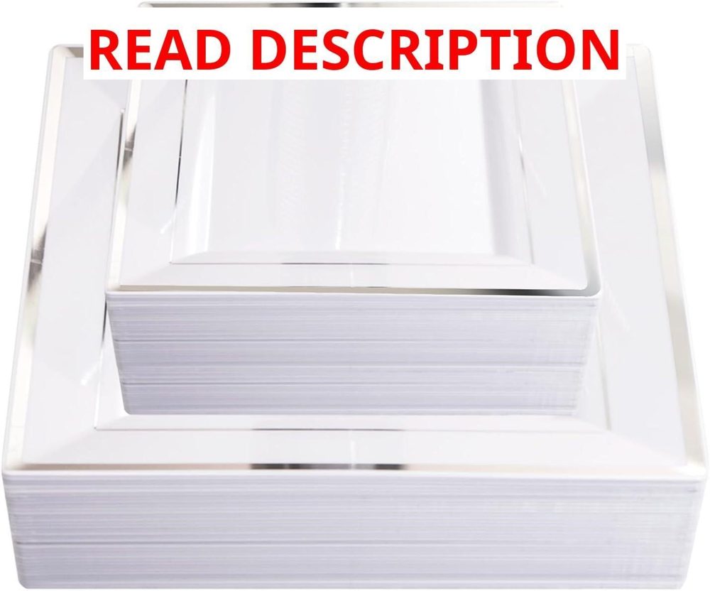 Liacere White/Silver Square Plates 100Pcs