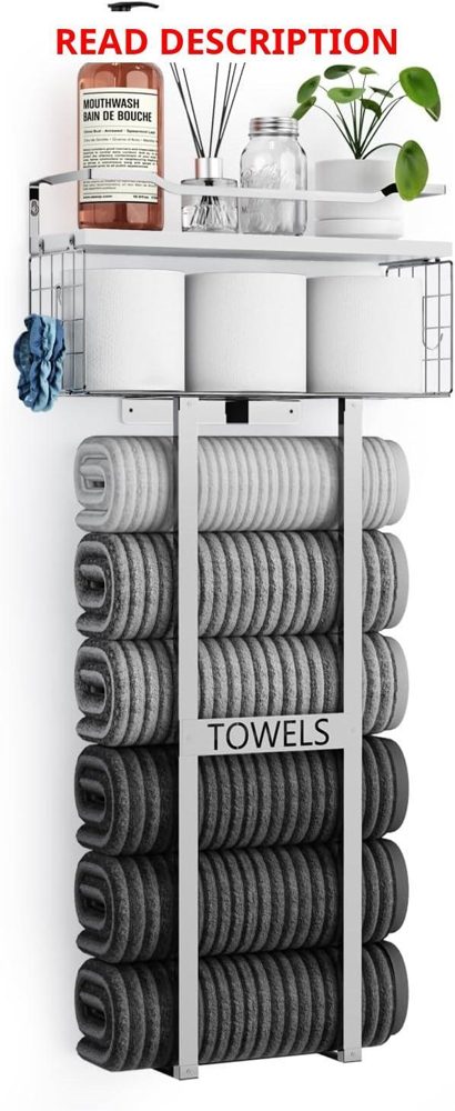 Aetyord Towel Rack Wall Mount Silver/White