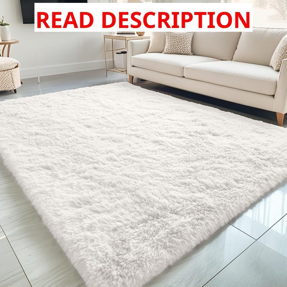 OLANLY 5x7 Machine Washable Shag Rugs - Ivory