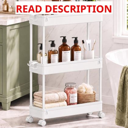 Spacekeeper Slim Rolling Cart 3-Tier White