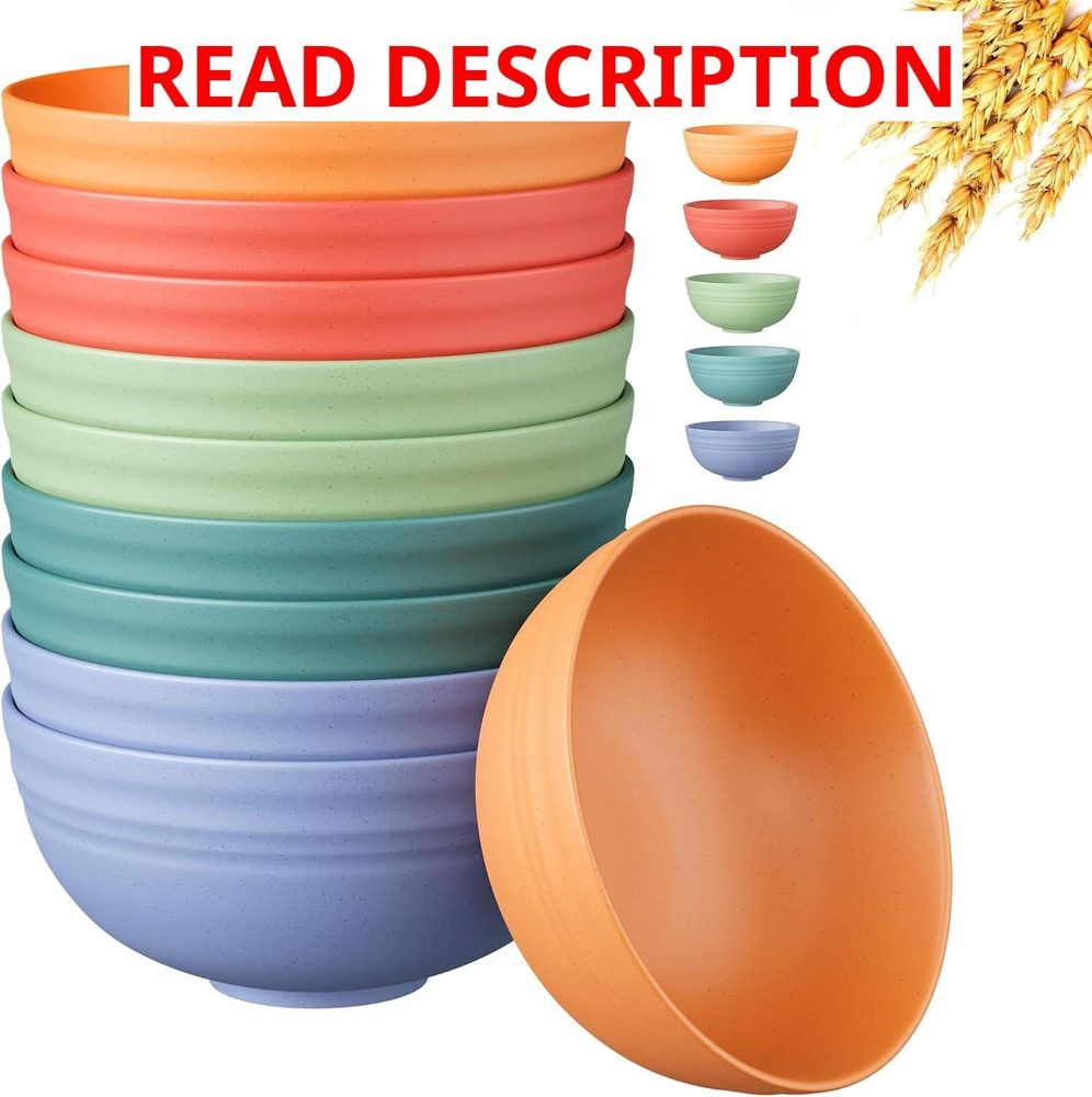 Quatish 10 PCS Cereal Bowls Plastic Bowls