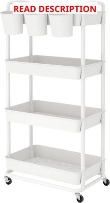 JIUYOTREE 4-Tier Plastic Rolling Cart White