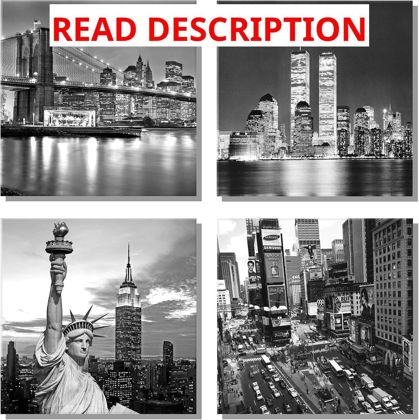 NYC Black & White Canvas Art 4pcs Framed 12x12