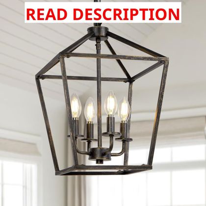 4-Light Black Metal Lantern Pendant Light