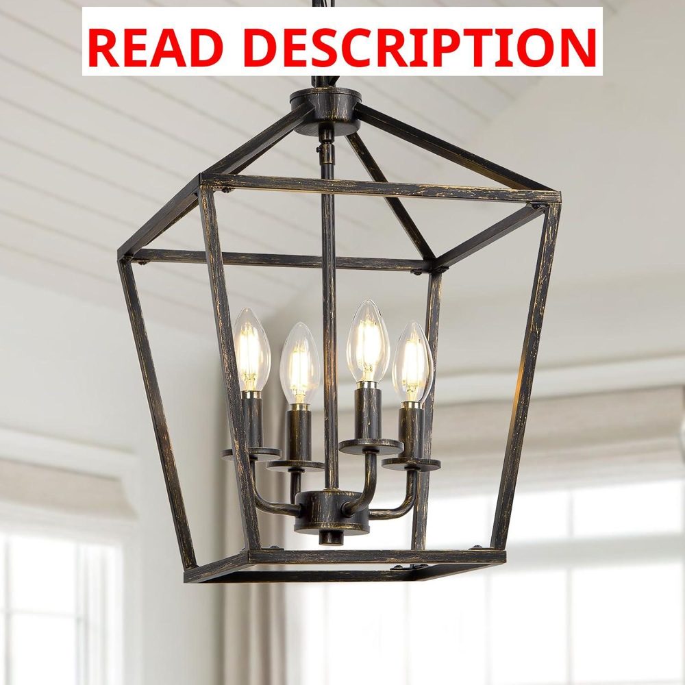 4-Light Black Metal Lantern Pendant Light