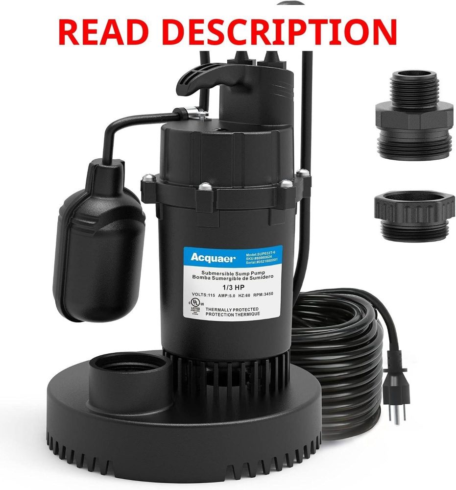 Acquaer 1/3HP Submersible Sump Pump 3040GPH
