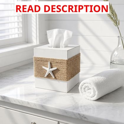 White Square Tissue Box Cover Starfish Decor