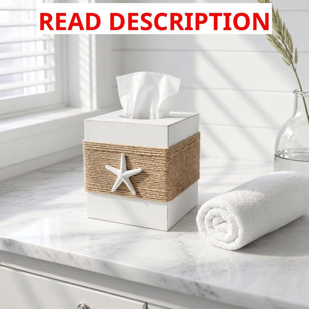 White Square Tissue Box Cover Starfish Decor