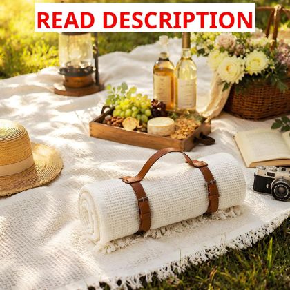Boho Picnic Blanket with Leather Carry Strap