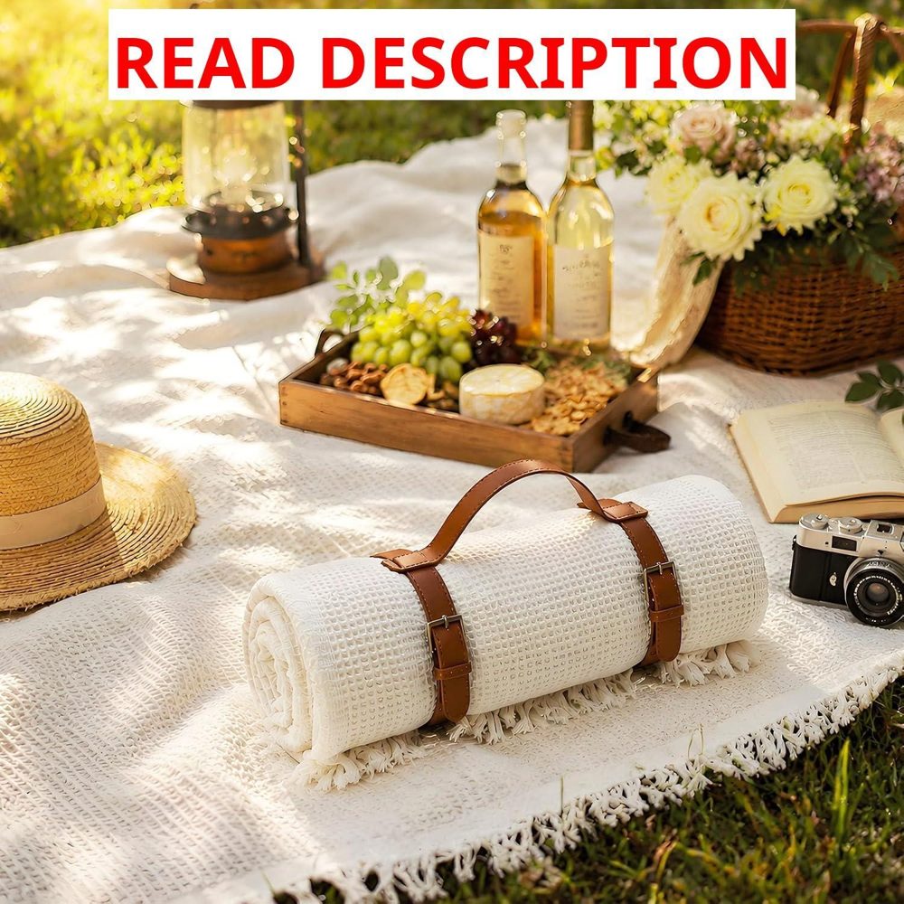 Boho Picnic Blanket with Leather Carry Strap