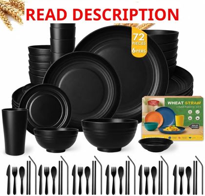 Teivio Wheat Straw Dinnerware Set Black