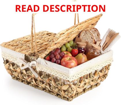 LemonRoad Wicker Picnic Basket with Lid