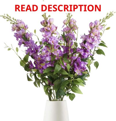 Purple Delphinium Silk Flowers 29.5" Set 8pcs