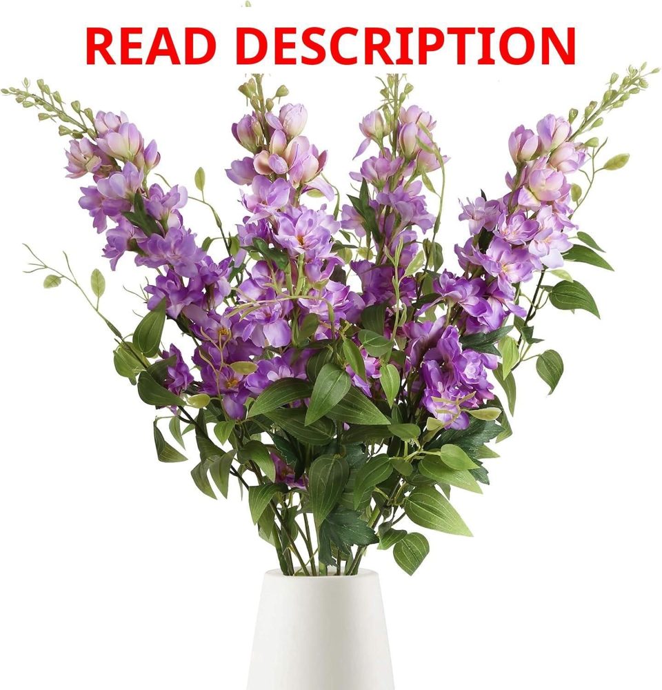 Purple Delphinium Silk Flowers 29.5" Set 8pcs
