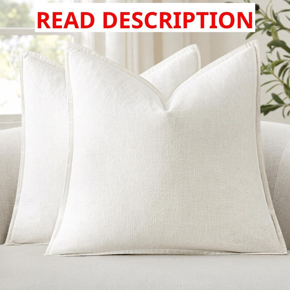 ANRODUO Linen Euro Sham Covers 26x26 Cream 2P