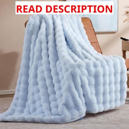 Smoofy Faux Rabbit Fur Throw - Light Blue