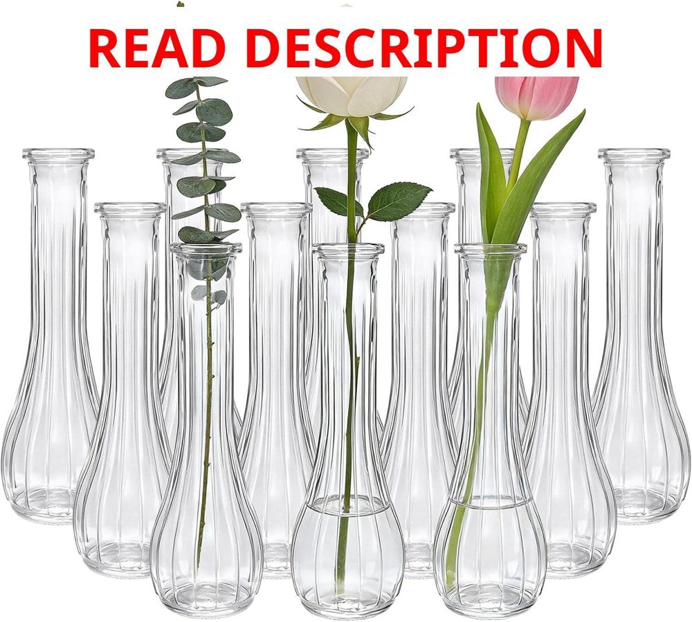 Bud Glass Vases for Centerpieces 12 Pack