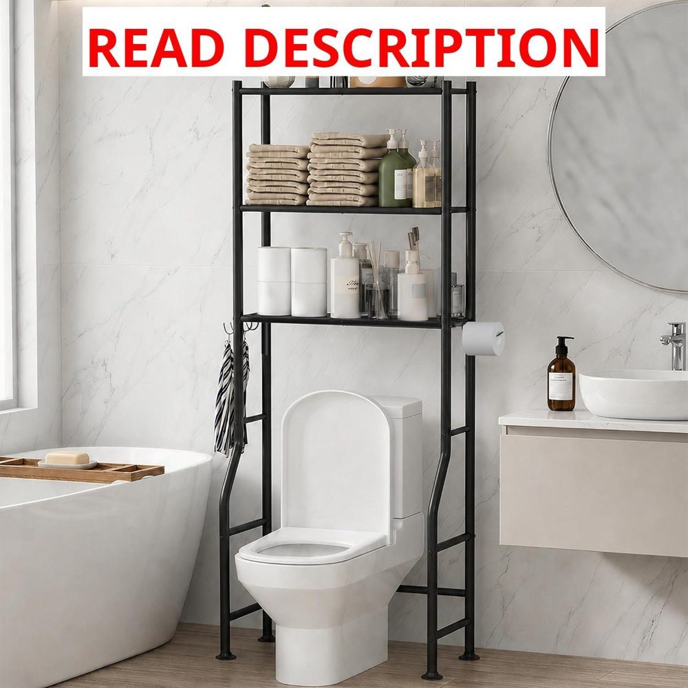 GloTika 3-Tier Over Toilet Storage Black