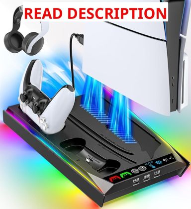 Rysker PS5 Stand & Cooler with 3-Level Fan