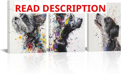 KLVOS 3 Panel Cute Dog Canvas Wall Art Artwork