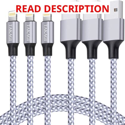 TAKAGI MFi Certified Lightning Cable 6ft 3Pack