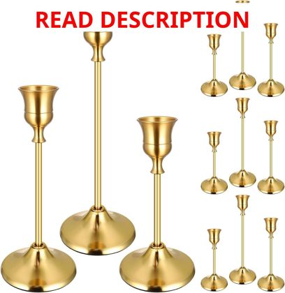 12Pcs Brass Gold Taper Candle Holders Set