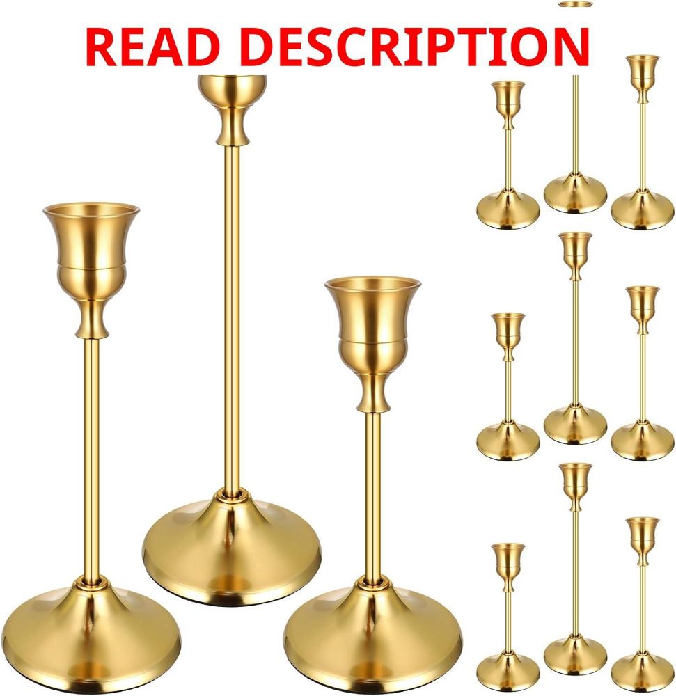 12Pcs Brass Gold Taper Candle Holders Set