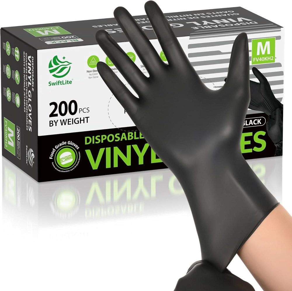 SWIFTLITE Black Vinyl Gloves Food Grade