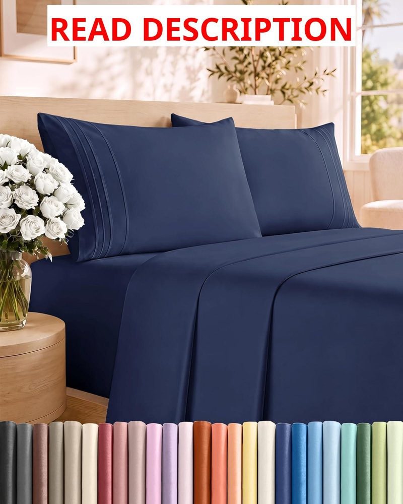 Queen Size 4 Piece Sheet Set - Navy Blue