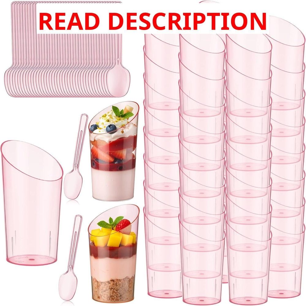 Newtay 50 Pcs 3oz Pink Slanted Dessert Cups