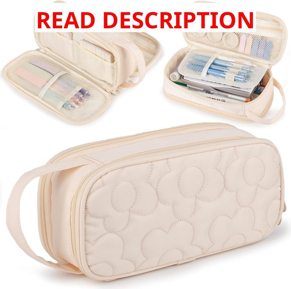 Quilted Pencil Case 2-Compartment Pen Pouch