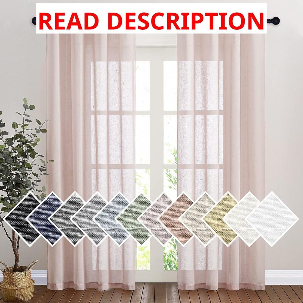 NICETOWN Semi Sheer Linen Pink Curtains 52" W