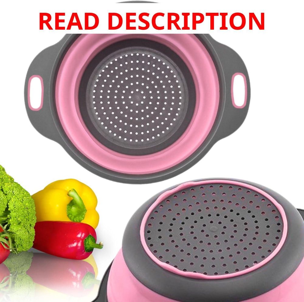 Pink Round Silicone Collapsible Colander 9.7"