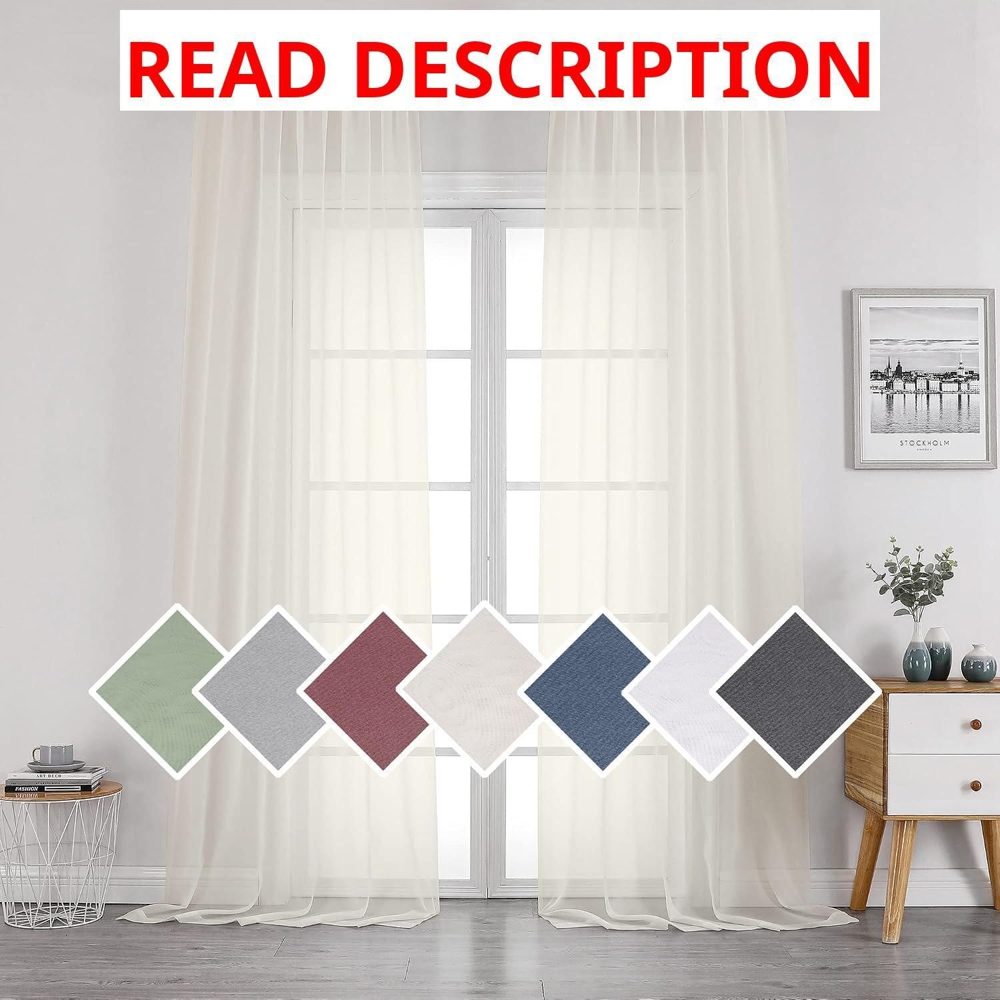 OVZME Sheer Ivory Curtains 42x96 Set of 2